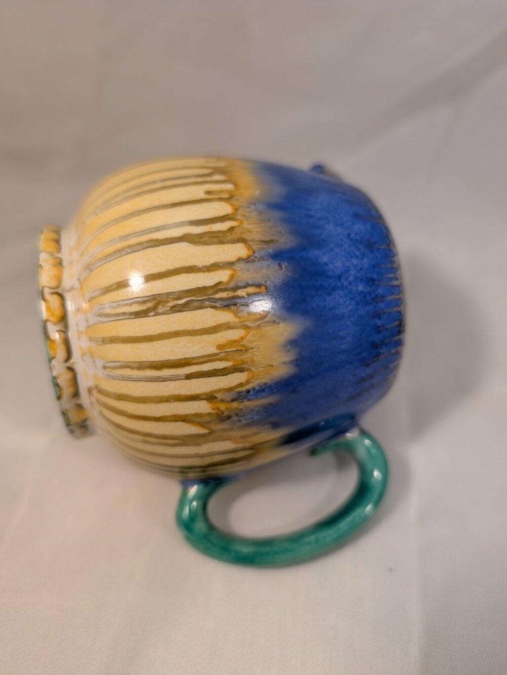 SHELLEY CREAMER / MILK JUG Stunning Blue and Yellow with Drip Glaze circa 1930s - Picture 5 of 9